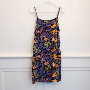 Vans XL Tropical Floral Slip Dress Black Multi Color Spaghetti Strap Summer